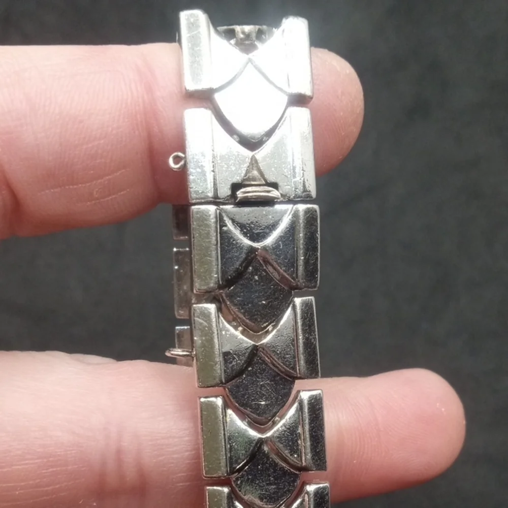 Trifari Silver Geometric Heavy Bracelet